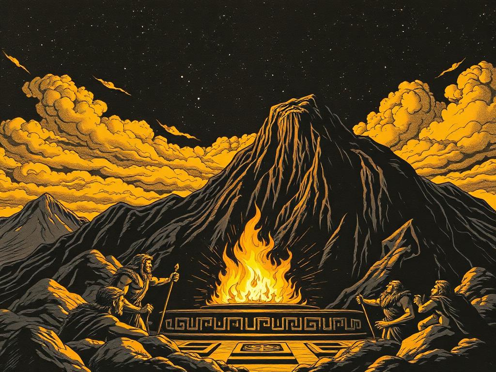 The gods gathered around the fire on Olympus