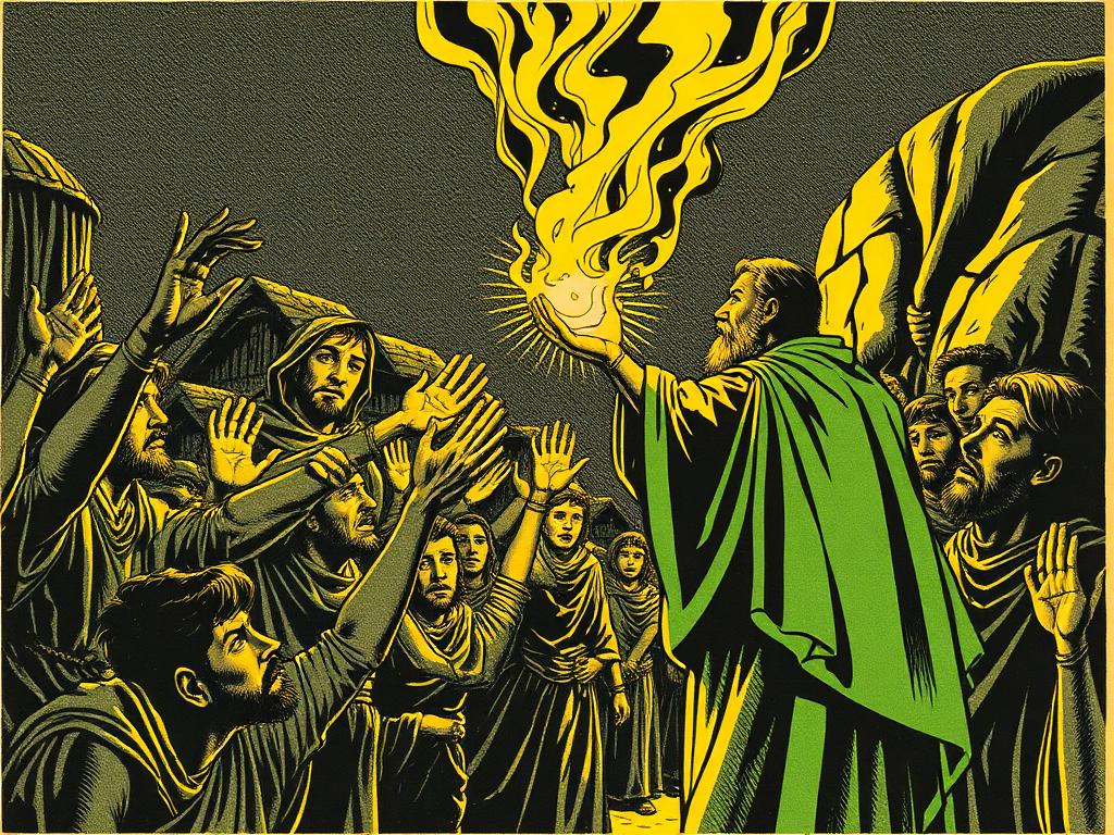 Prometheus handing fire to mortals
